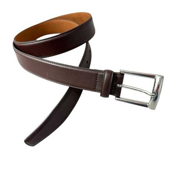 Brooks Brothers Leather Belt Mens 36 Wine Silver Buckle Italy 1.25in Preppy - Picture 1 of 10